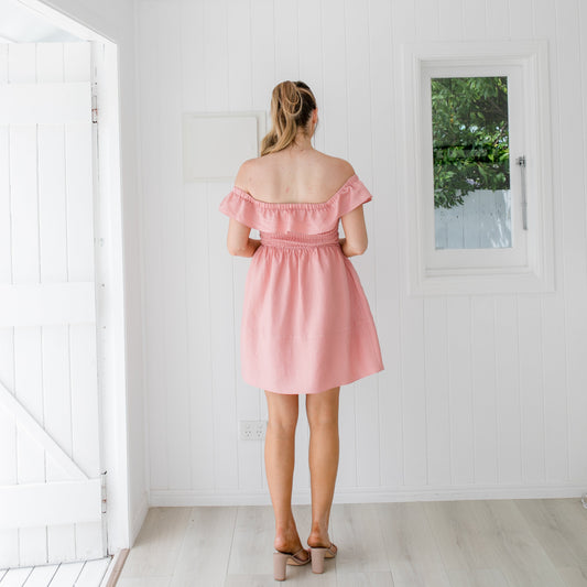 Charlotte - Pink Linen Mini Dress